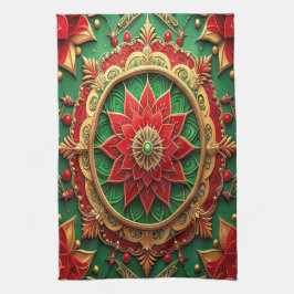 Rode groene decoratieve kerst keukenhanddoek