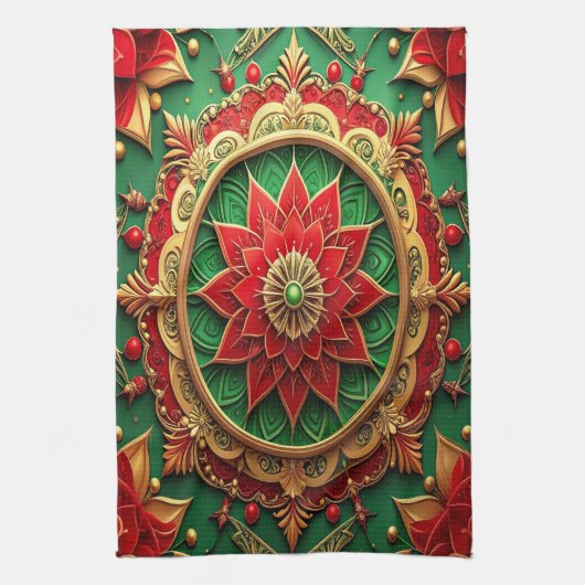 Rode groene decoratieve kerst keukenhanddoek (Verticaal)