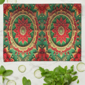 Rode groene decoratieve kerst keukenhanddoek (Gevouwen)