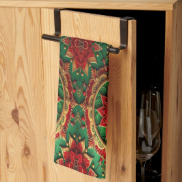 Rode groene decoratieve kerst keukenhanddoek
