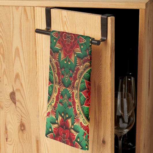 Rode groene decoratieve kerst keukenhanddoek (Derde Gevouwen)