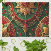Rode groene decoratieve kerst keukenhanddoek (Gevouwen)