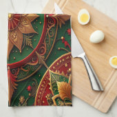 Rode groene decoratieve kerst keukenhanddoek (Quarter Fold)