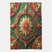 Rode groene decoratieve kerst keukenhanddoek