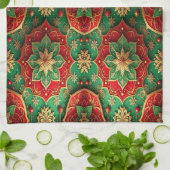 Rode groene decoratieve kerst keukenhanddoek (Gevouwen)