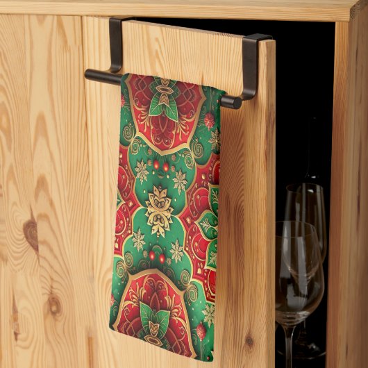 Rode groene decoratieve kerst keukenhanddoek (Derde Gevouwen)