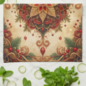 Rode groene decoratieve kerst keukenhanddoek (Gevouwen)