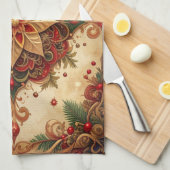 Rode groene decoratieve kerst keukenhanddoek (Quarter Fold)