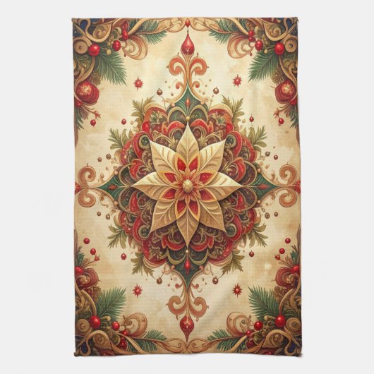Rode groene decoratieve kerst keukenhanddoek (Verticaal)