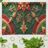 Rode groene decoratieve kerst keukenhanddoek (Gevouwen)