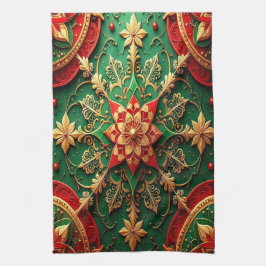 Rode groene decoratieve kerst keukenhanddoek