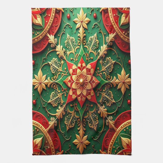 Rode groene decoratieve kerst keukenhanddoek (Verticaal)