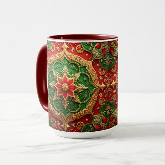 Rode groene decoratieve kerst mug mok (Voorkant links)
