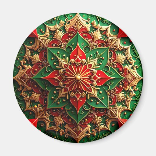 Rode Groene Decoratieve Kerst Vakantie Magneet (Voorkant)