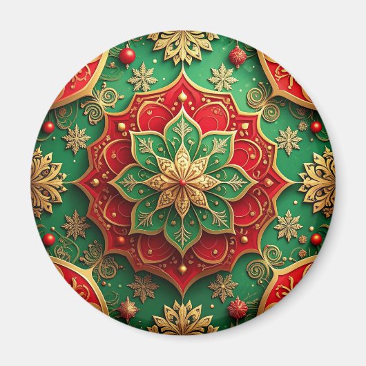 Rode Groene Decoratieve Kerst Vakantie Magneet (Voorkant)