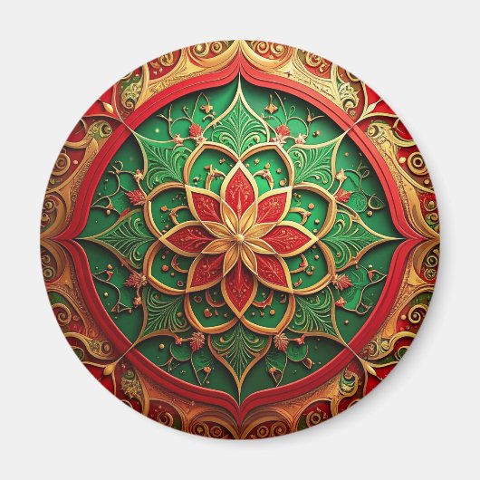 Rode Groene Decoratieve Kerst Vakantie Magneet (Voorkant)