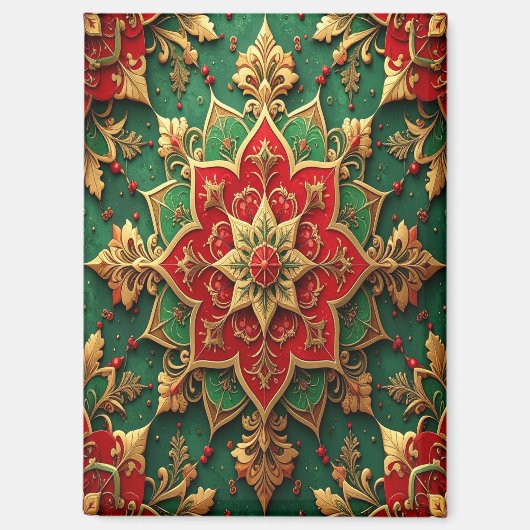Rode Groene Decoratieve Kerst Vakantie Magneet (Voorkant)