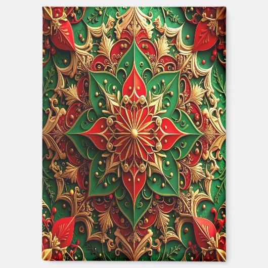 Rode Groene Decoratieve Kerst Vakantie Magneet (Voorkant)