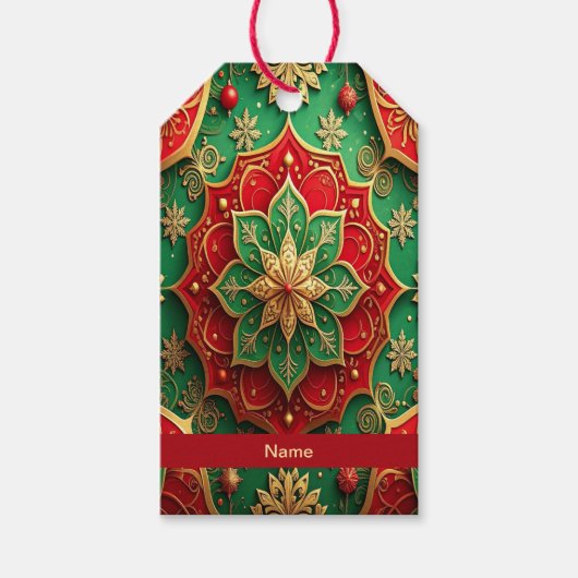 Rode groene decoratieve kerstcadeaubijlage cadeaulabel (Voorkant)