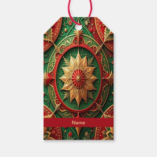 Rode groene decoratieve kerstcadeaubijlage cadeaulabel (Voorkant)