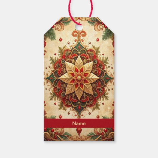 Rode groene decoratieve kerstcadeaubijlage cadeaulabel (Voorkant)