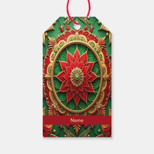 Rode groene decoratieve kerstcadeaubijlage cadeaulabel (Voorkant)