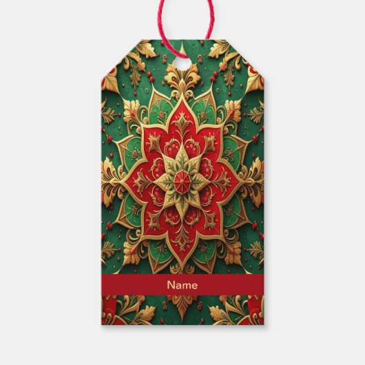 Rode groene decoratieve kerstcadeaubijlage cadeaulabel (Voorkant)