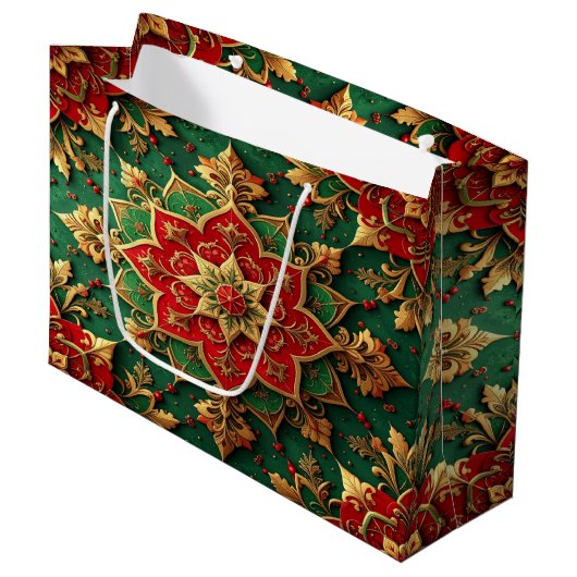 Rode groene decoratieve kerstcadeautas groot cadeauzakje (Voorkant Gekanteld)