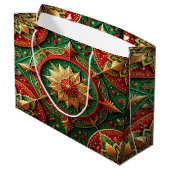 Rode groene decoratieve kerstcadeautas groot cadeauzakje (Achterkant Gekanteld)