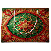 Rode groene decoratieve kerstcadeautas groot cadeauzakje (Voorkant)
