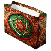 Rode groene decoratieve kerstcadeautas groot cadeauzakje (Achterkant Gekanteld)