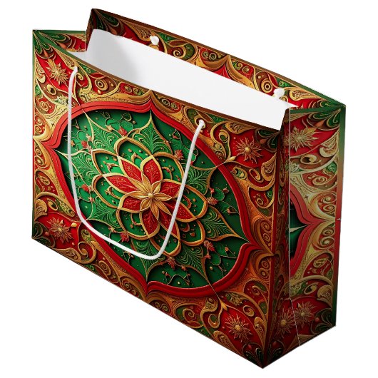 Rode groene decoratieve kerstcadeautas groot cadeauzakje (Voorkant Gekanteld)