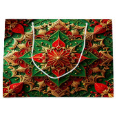 Rode groene decoratieve kerstcadeautas groot cadeauzakje (Voorkant)