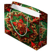 Rode groene decoratieve kerstcadeautas groot cadeauzakje (Achterkant Gekanteld)