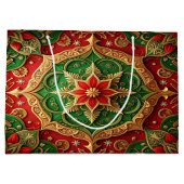 Rode groene decoratieve kerstcadeautas groot cadeauzakje (Achterkant)