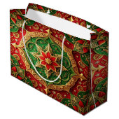 Rode groene decoratieve kerstcadeautas groot cadeauzakje (Achterkant Gekanteld)