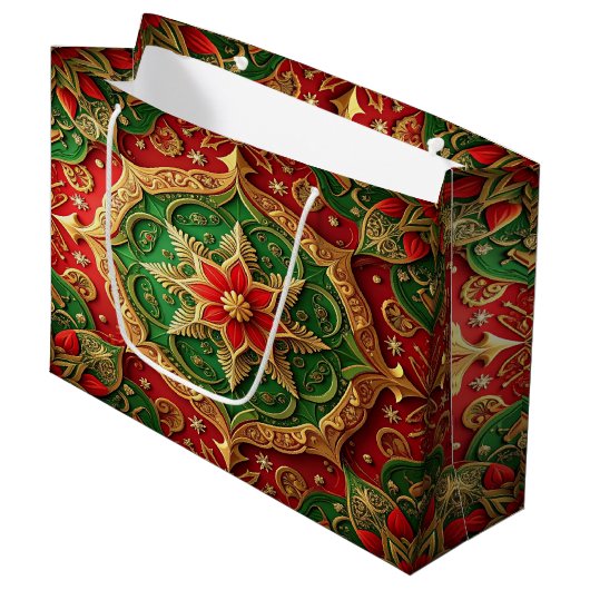 Rode groene decoratieve kerstcadeautas groot cadeauzakje (Voorkant Gekanteld)