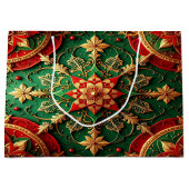 Rode groene decoratieve kerstcadeautas groot cadeauzakje (Voorkant)