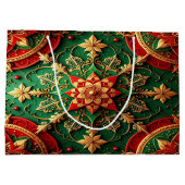 Rode groene decoratieve kerstcadeautas groot cadeauzakje (Achterkant)