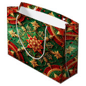 Rode groene decoratieve kerstcadeautas groot cadeauzakje (Achterkant Gekanteld)