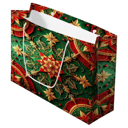 Rode groene decoratieve kerstcadeautas groot cadeauzakje (Voorkant Gekanteld)