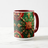Rode Groene Decoratieve Kerstmok Mok (Voorkant rechts)