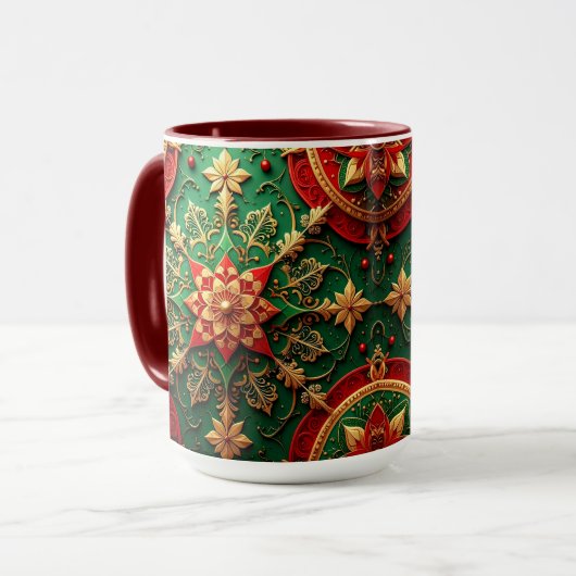 Rode Groene Decoratieve Kerstmok Mok (Voorkant links)