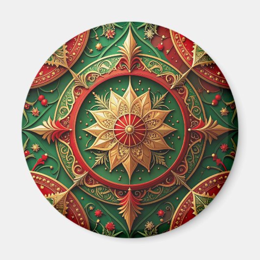Rode Groene Decoratieve Kerstvakantie Magneet (Voorkant)