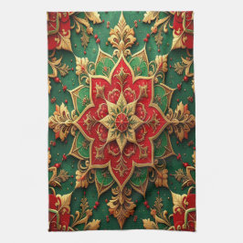 Rode groene decoratieve keukendoek voor feestdagen theedoek