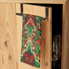 Rode groene decoratieve keukendoek voor feestdagen theedoek