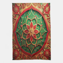 Rode groene decoratieve keukendoek voor feestdagen