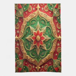 Rode groene decoratieve keukendoek voor feestdagen theedoek