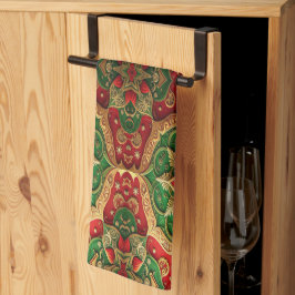 Rode groene decoratieve keukenhanddoek voor feestd