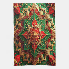 Rode groene decoratieve vakantie keukenhanddoek